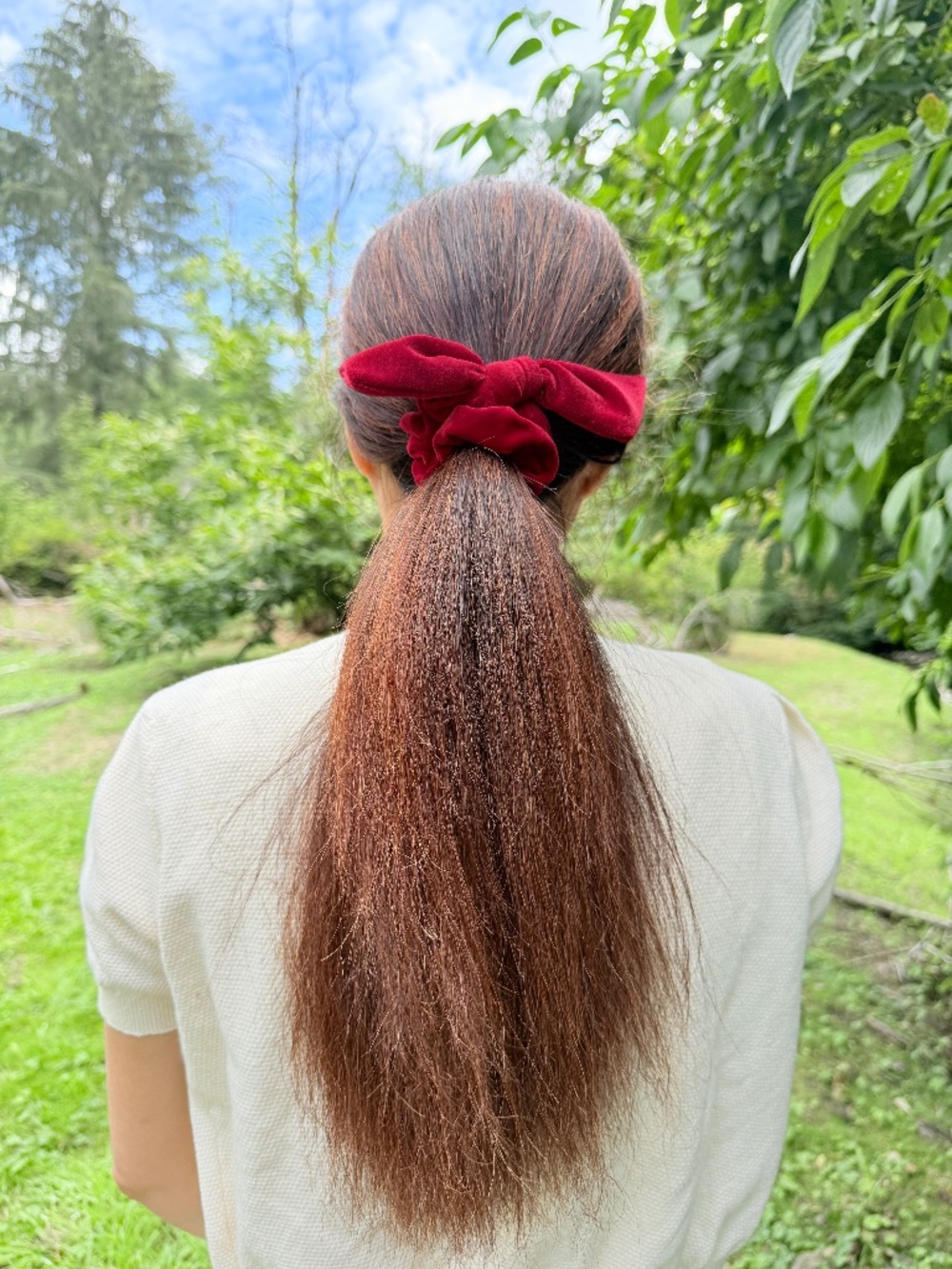 Red velvet scrunchie hair bow